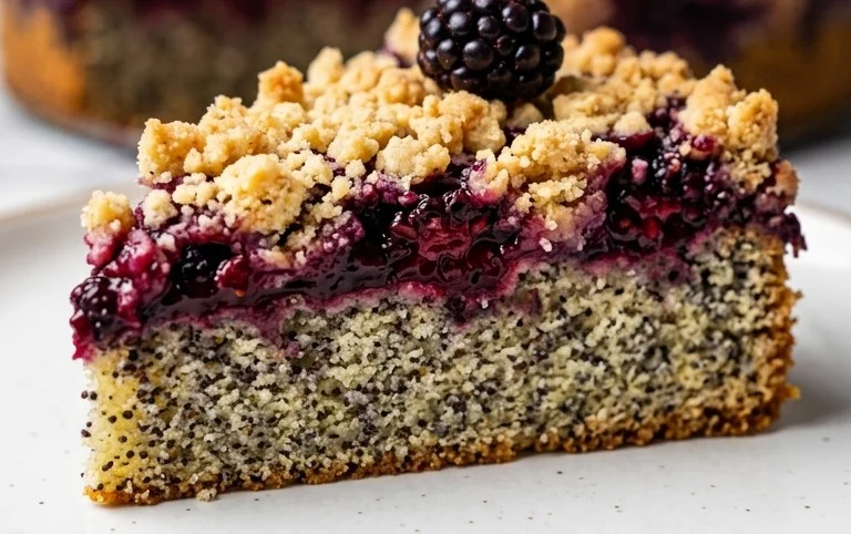 Veganer Brombeer - Mohn - Streuselkuchen