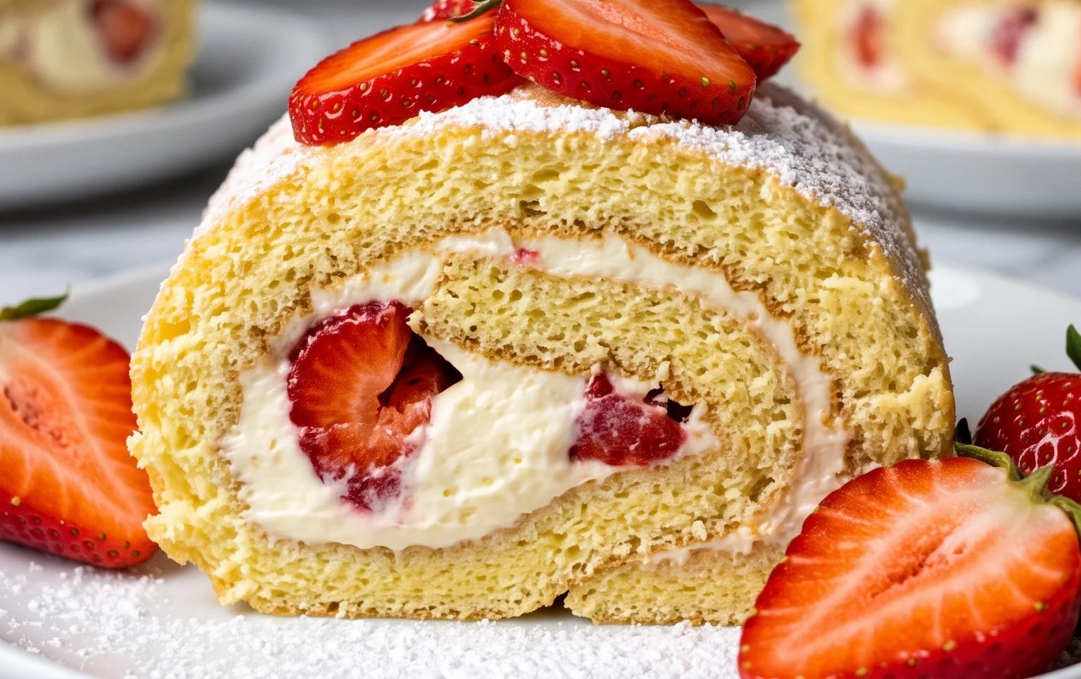 Erdbeer-Biskuitrolle mit Mascarpone  Rezept