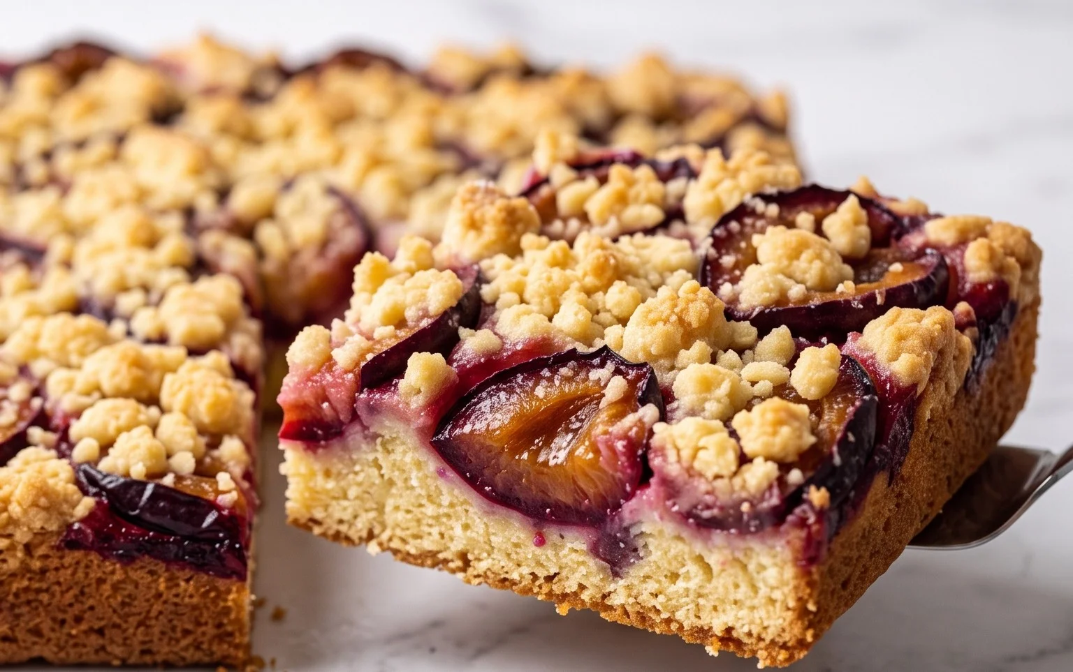 Saftiger Pflaumenkuchen vom Blech mit Butterstreuseln